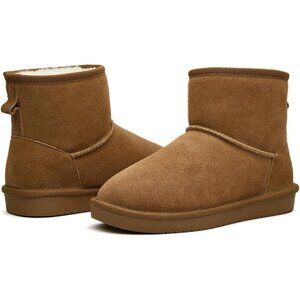BlackTwig Ankle Boots Women Brown Suede  Snow Boots Genuine Warm Slip-On Booties